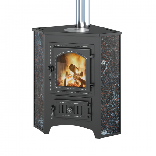 Печь-камин ВЕЗУВИЙ ПК-01 (220) угловой, амфиболит с конфоркой 9 кВт (150 м3) Ø 115мм